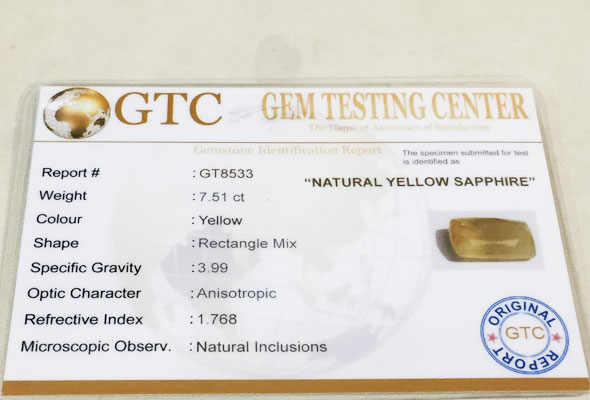7.51 ct/8.34 ratti Natural Certified Ceylon Pukhraj/Yellow Sapphire